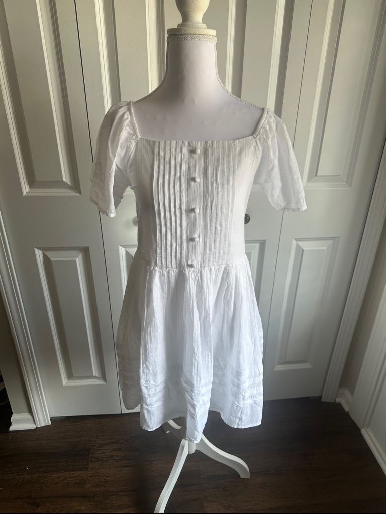 Abercrombie Kids White Square-Neck Pintuck Button Dress